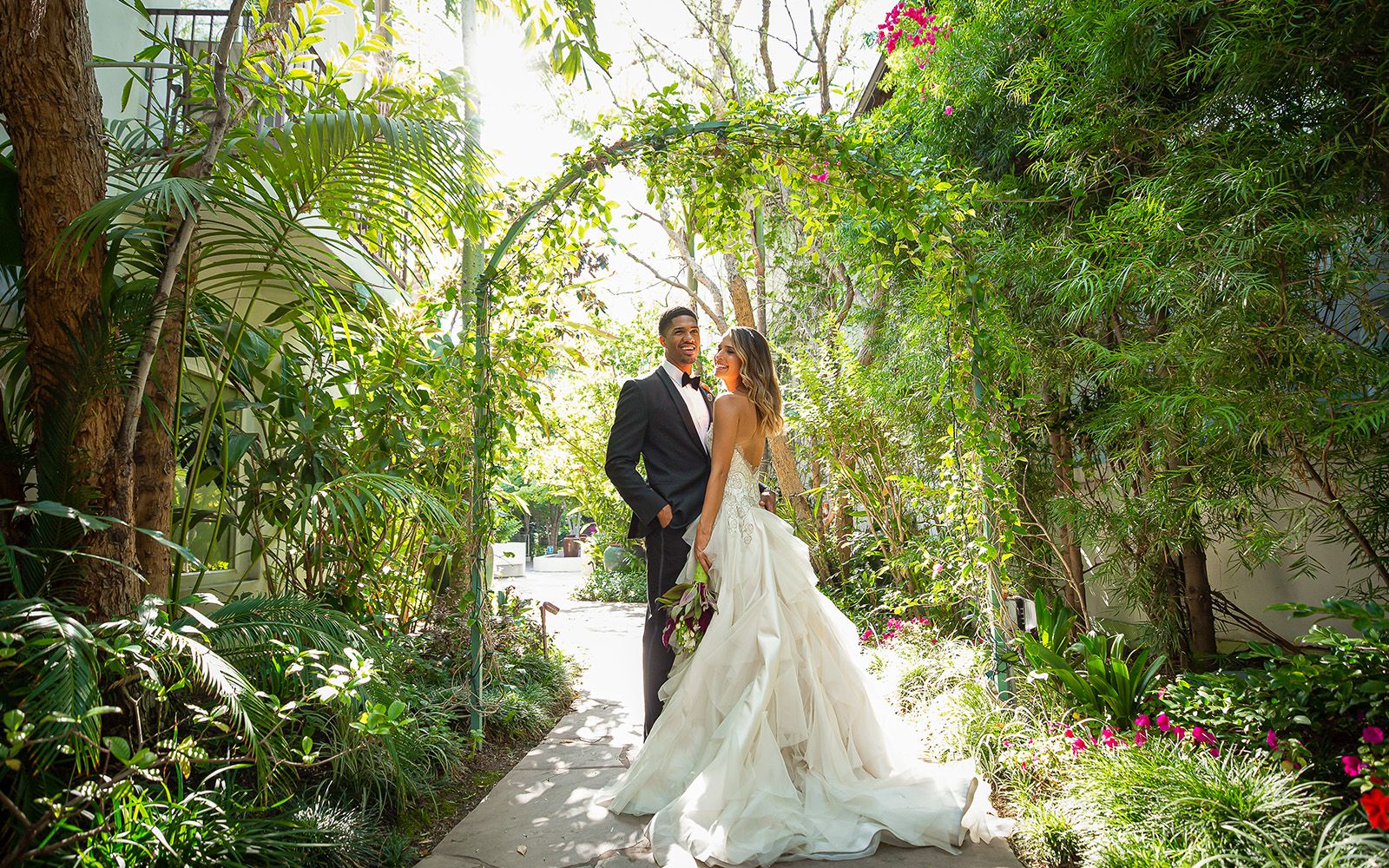 Wedding couple under gazebo