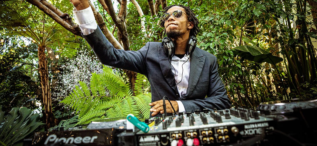 Wedding DJ setup during reception at Sunset Marquis Hollywood wedding venue